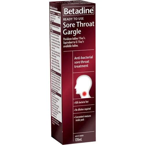 Betadine 便携式聚维酮碘喉咙杀菌漱口水 120ml