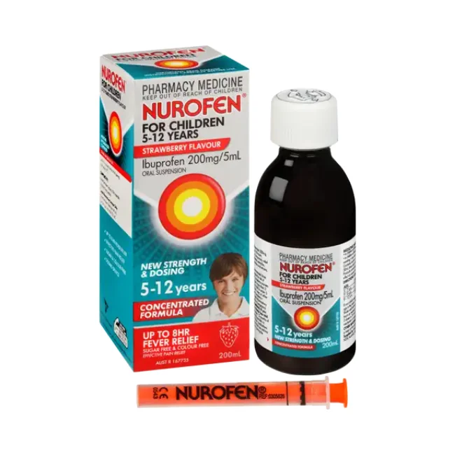 Nurofen 布洛芬儿童草莓味退热止痛口服液（5-12岁适用，200ml装）