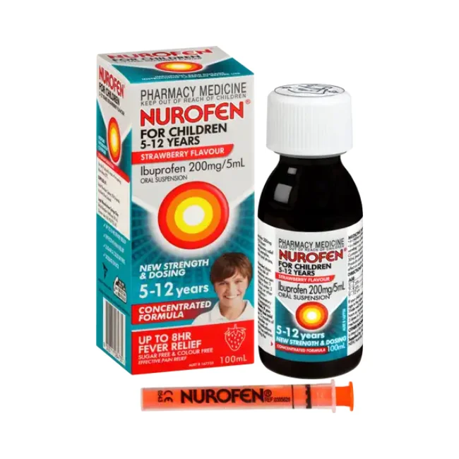 Nurofen 布洛芬儿童草莓味退热止痛口服液（5-12岁适用，100ml装）