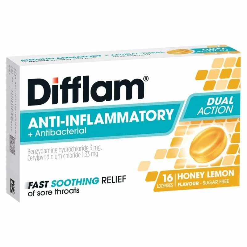 Difflam 消炎抗菌双效含片 16片 - 蜂蜜柠檬味