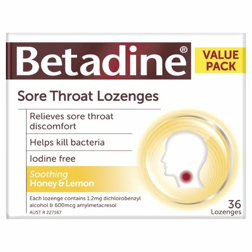 Betadine 聚维酮碘咽喉痛含片 36片 - 蜂蜜柠檬味