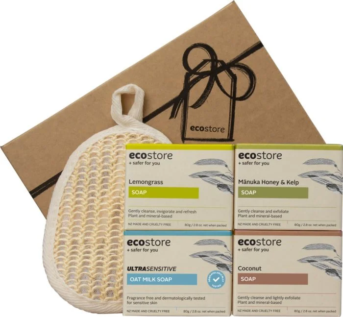 Ecostore Scented Soap Selection(去角质皂袋 麦卢卡蜂蜜香皂80g 椰子皂80g 柠檬草香皂 80g 敏感肌燕麦牛奶皂80g) GPCSSU