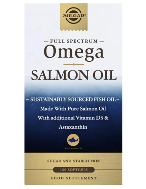 Solgar Full Spectrum Omega Salmon Oil 三文鱼油+维生素 D3&amp;虾青素 120粒【保质期2028/09】