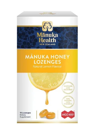 Manuka Health Lemon Lozenges 400 蜜纽康MGO 400 麦卢卡蜂蜜润喉糖柠檬味 15粒【保质期2026/08】