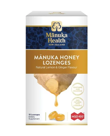 Manuka Health GingerLemon Lozenges 400 蜜纽康MGO 400 麦卢卡蜂蜜润喉糖生姜柠檬味 15粒 【保质期07/2026】
