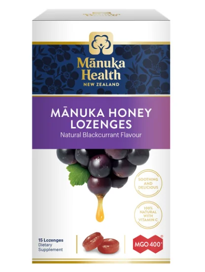 Manuka Health Blackcurrant Lozenges 400 蜜纽康MGO 400 麦卢卡蜂蜜润喉糖黑加仑味 15粒 [保质期2027/01]