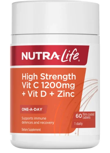 Nutra life-High Strength Vit C 1200mg + Vit D + Zinc 60 Tablets 纽乐高含量VC 1200mg 60片【保质期2028/03】