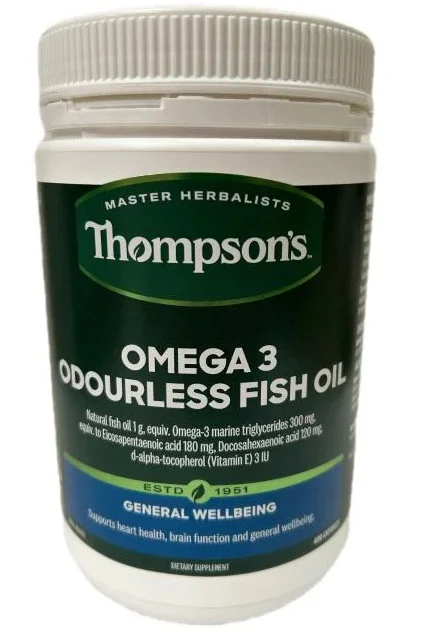 Thompsons Omega 3 odourless Fish Oil 1000mg 400s 汤普森鱼油深海无腥味鱼油1000mg 400粒【保质期2028/09】