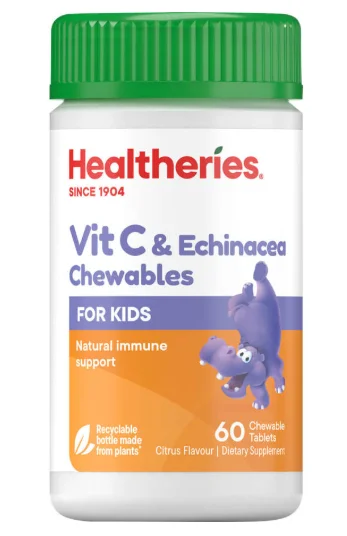 Healtheries Vit C &amp; Echinacea Chewables For Kids 贺寿利儿童维生素 C+紫锥菊咀嚼片 60片【保质期2026/10】