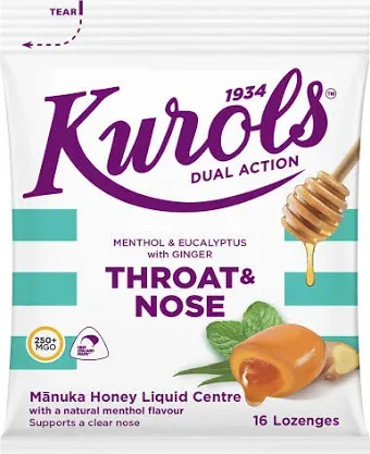 Kurols Dual Action Throat & Nose Lozenges 16s Kurols 双效润喉通鼻含片【保质期2028/03】