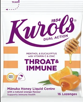 Kurols Dual Action Throat & Immune Lozenges 16s Kurols 双效润喉增强免疫含片【保质期2027/05】