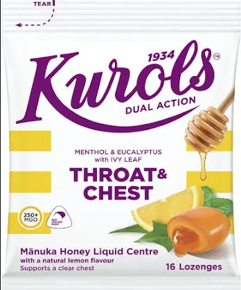 Kurols Dual Action Throat & Chest Lozenges 16s Kurols 双效润喉清肺含片【保质期2028/01】
