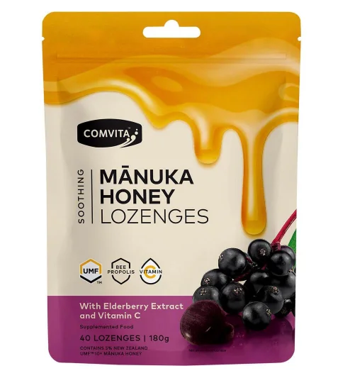 【40粒装】Comvita Manuka Honey Lozenges with Propolis 康维他润喉糖 蜂胶糖（接骨木+维C）40粒【保质期2028/10】