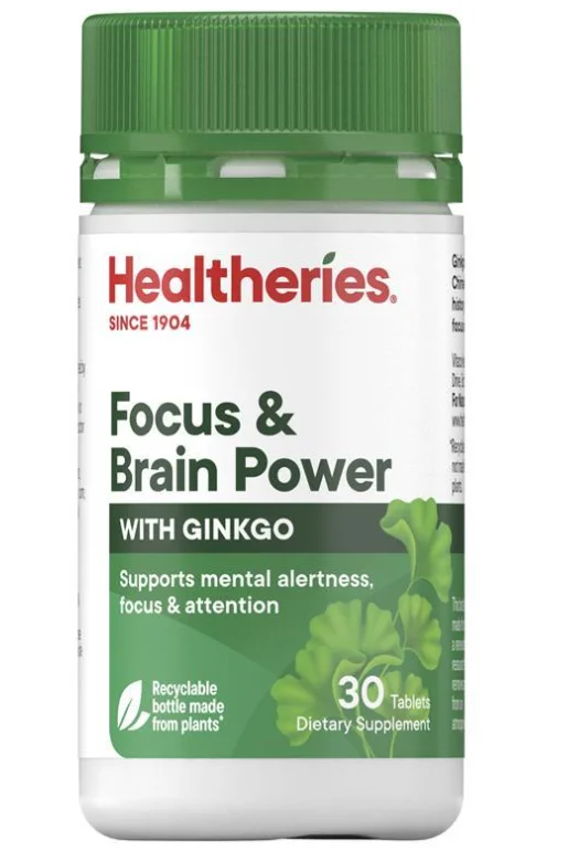 Healtheries Focus and Brain Power with Ginkgo 贺寿利银杏(提升专注，脑力) 30片【保质期2028/05】