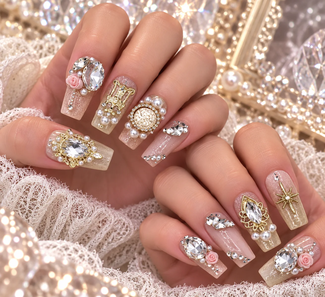Pink Vault | Nude Pink Statement Rhinestone Press-On Nails