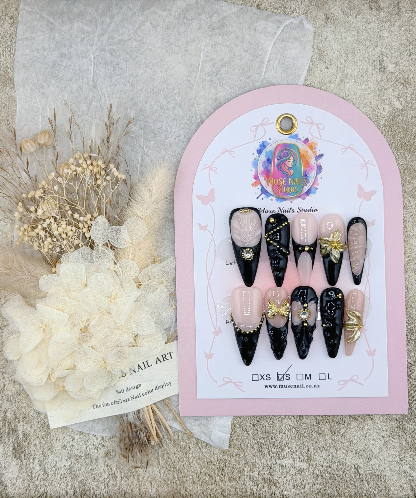 Black Gold Butterfly Shadow | French Elegant Butterfly Press-on Nails