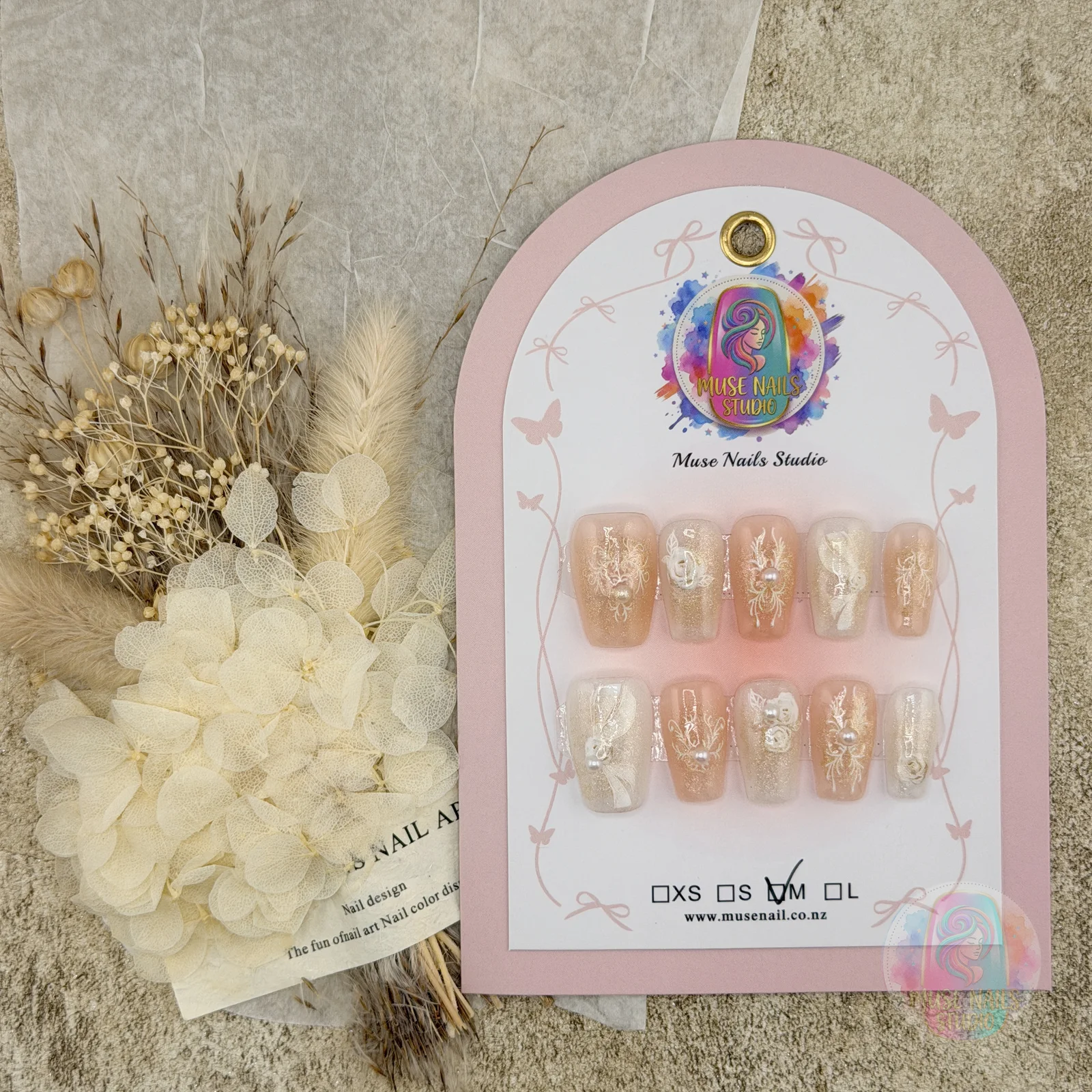 Bare Apricot Blossom | Bare Apricot Glitter Floral Press-on Nails