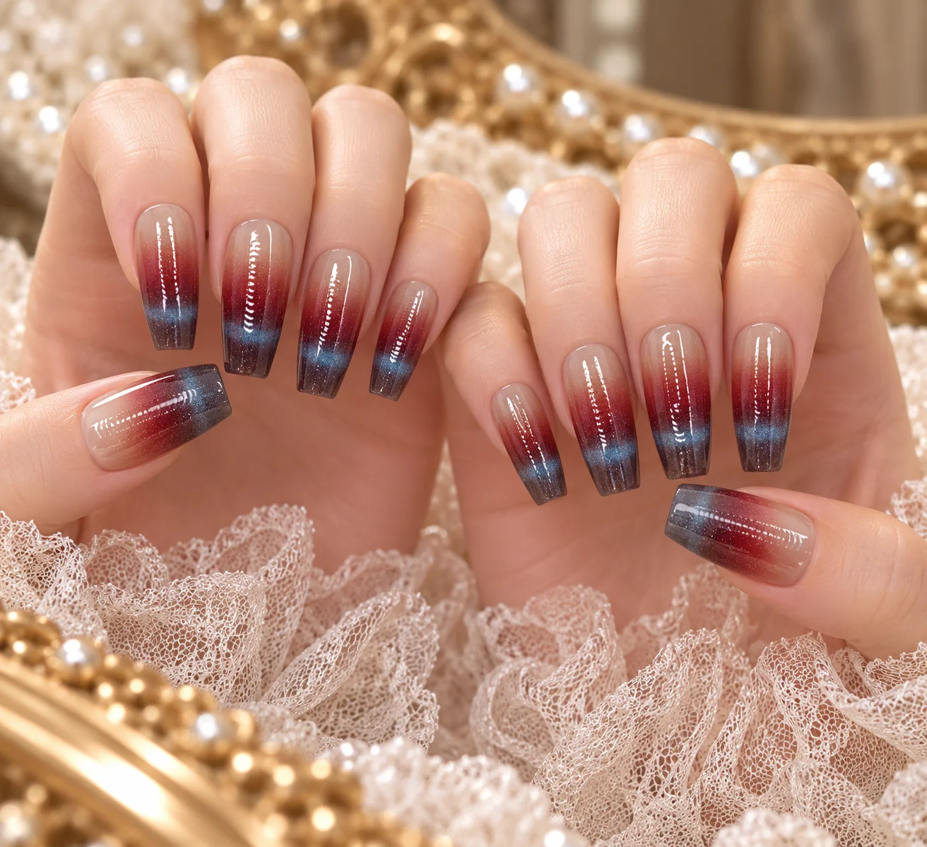 Lotus Dusk | Lotus Pink to Blue Gradient Press-On Nails
