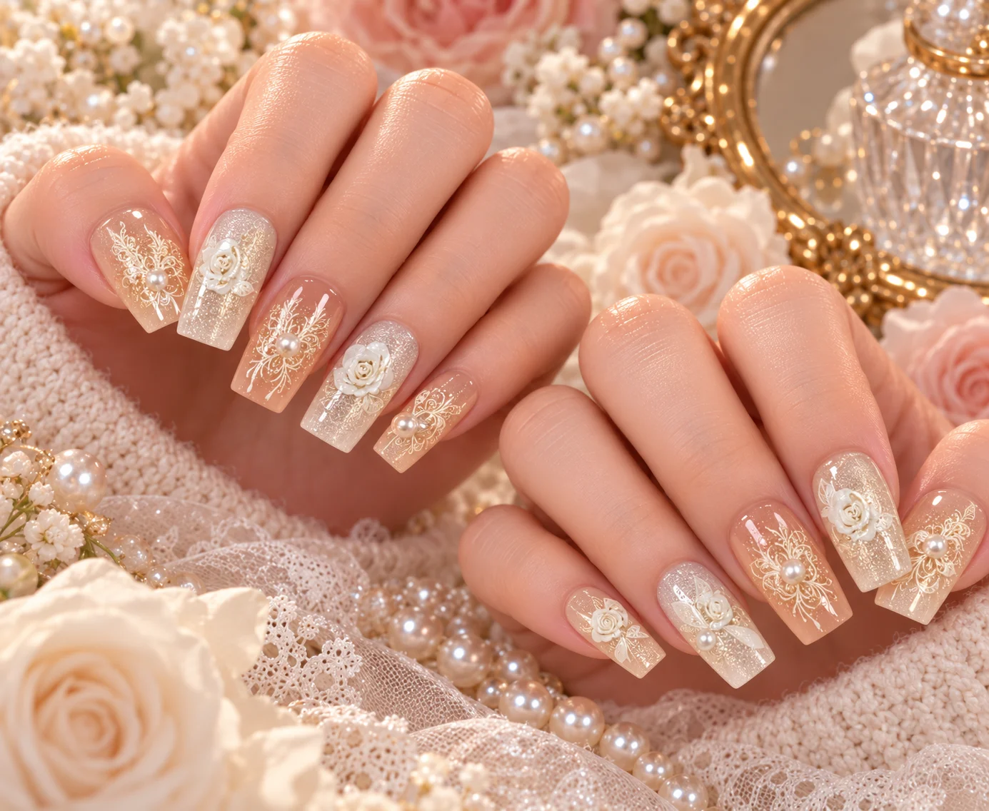 Bare Apricot Blossom | Bare Apricot Glitter Floral Press-on Nails