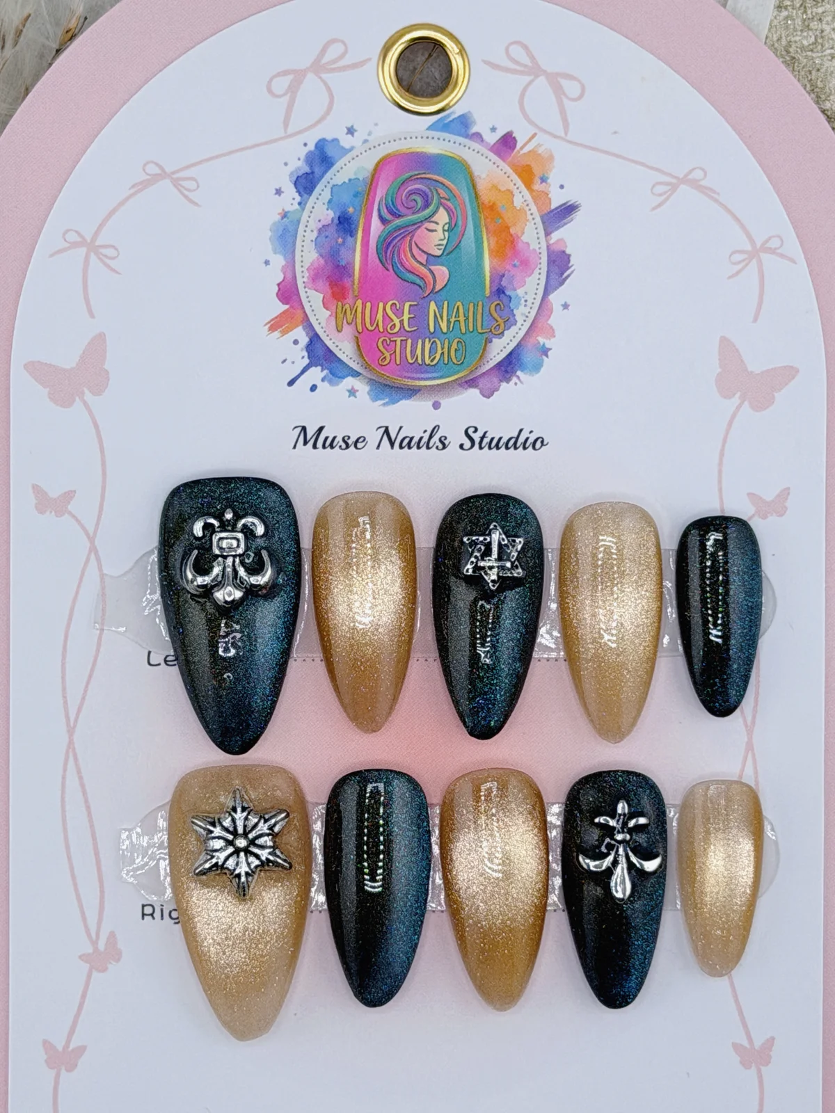 Gilded Dark Night | Black Gold Badge Press-On Nails