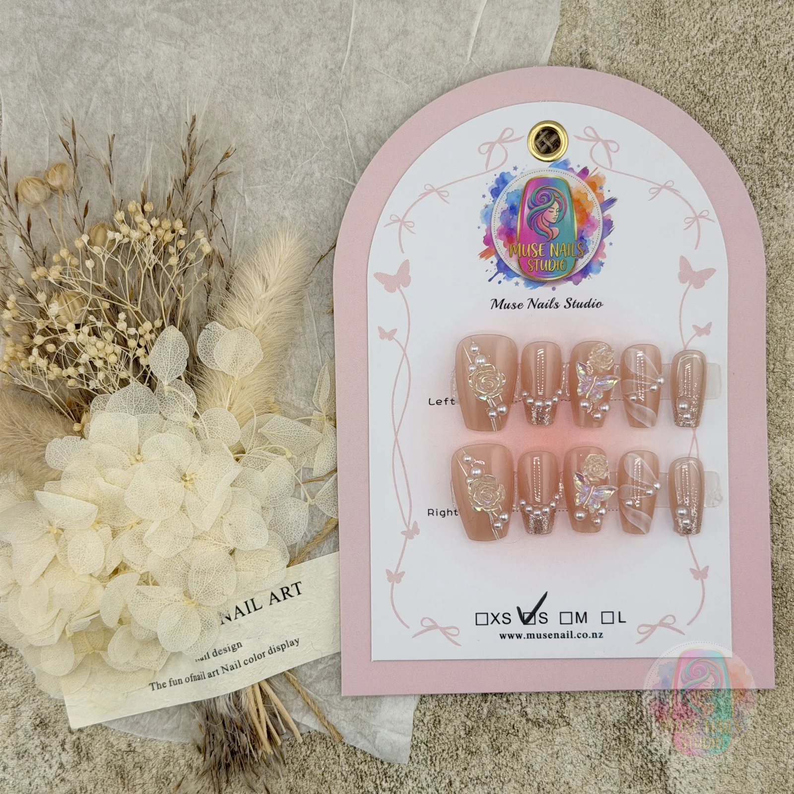 Golden Flutter | Nude Pink Gold Butterfly Press-On Nails
