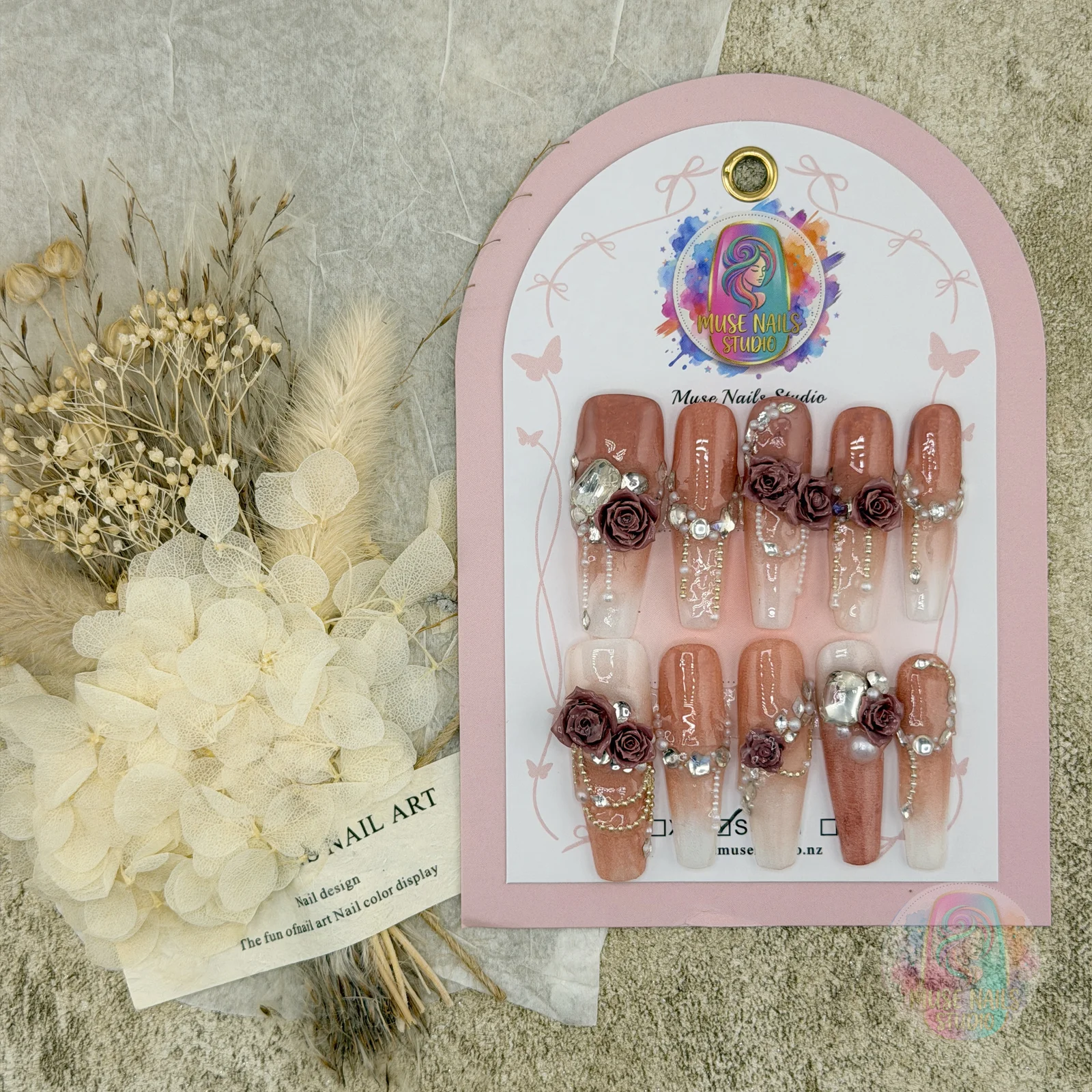 Caramel Rose | Caramel Rose & Pearl Press-On Nails