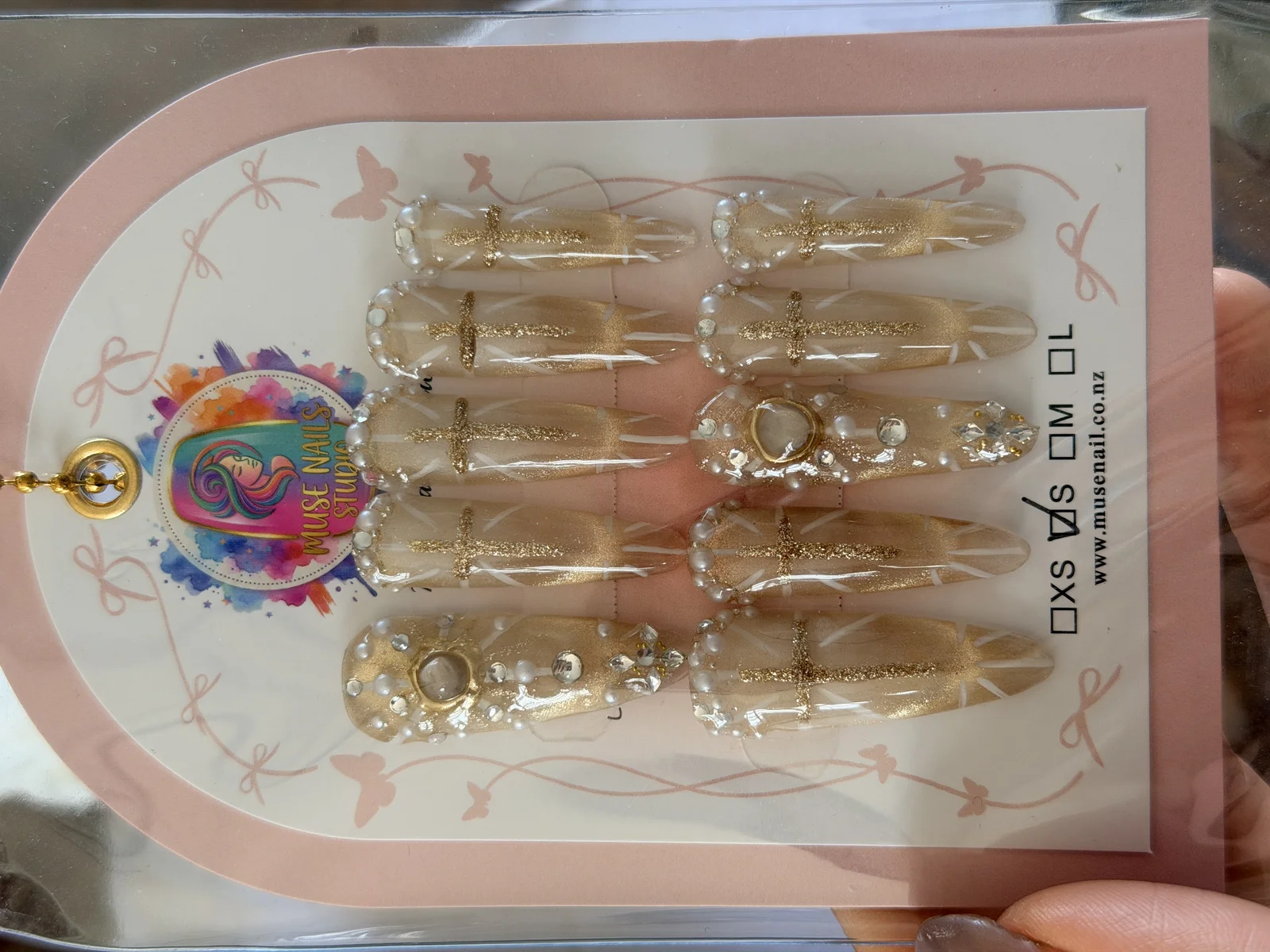 奢华鎏金十字架水钻穿戴甲｜高级香槟金