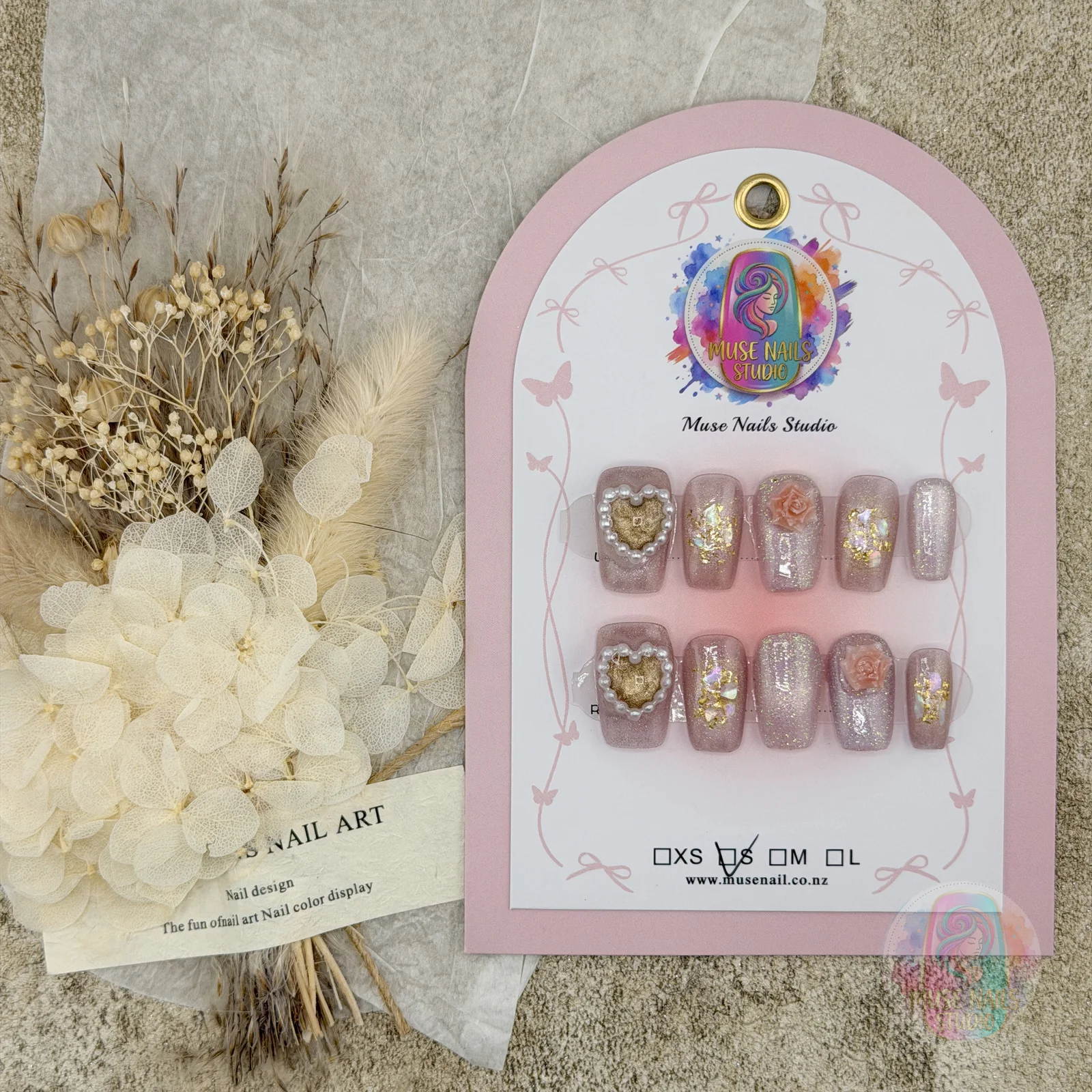 Honeyed Heart | Nude Pink Rose Gold Heart Press-On Nails