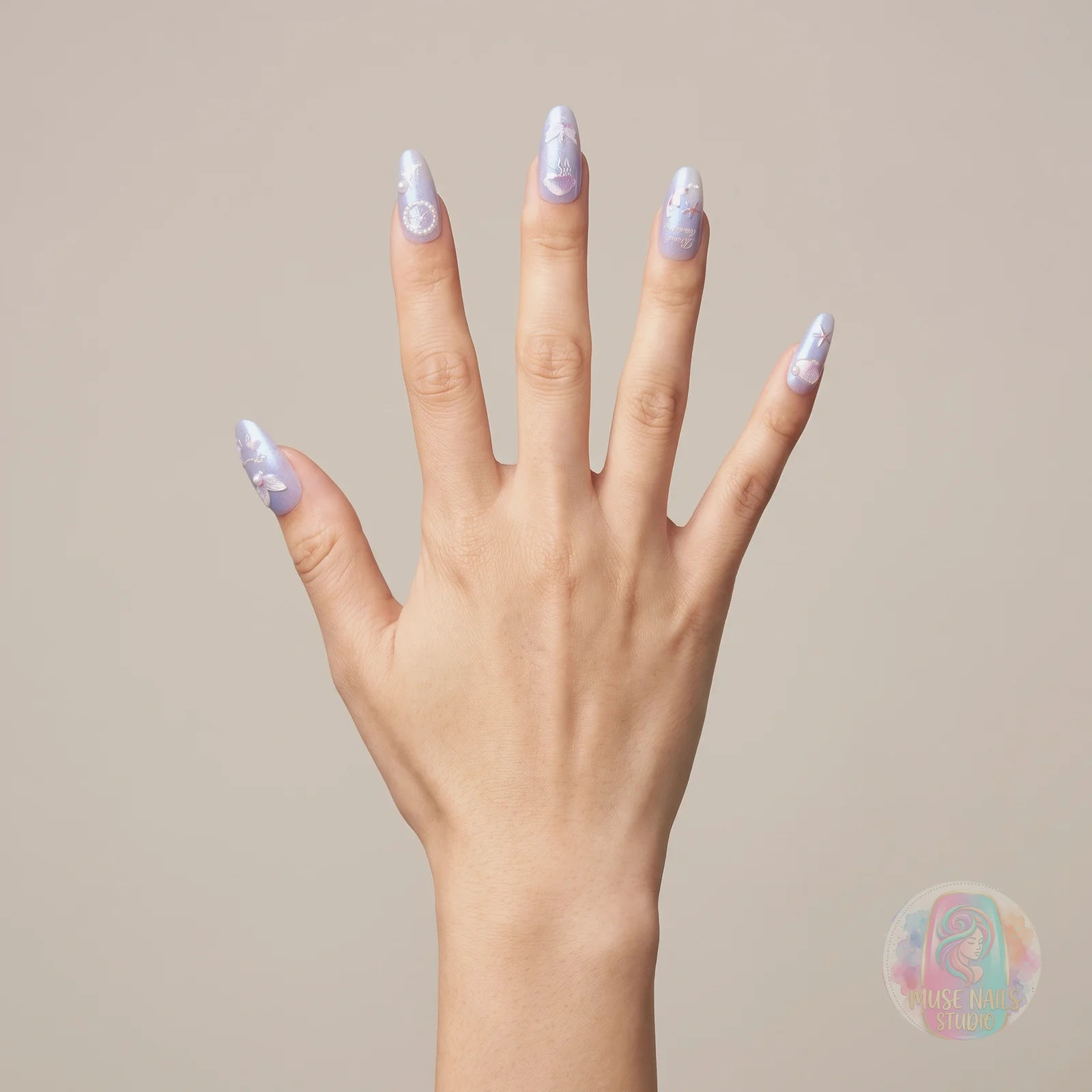 Mist Lilac Wings | Blue-to-Lilac Gradient Butterfly Press-On Nails