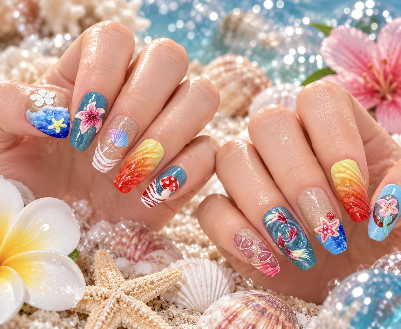 Potted Garden | Multi-Colour Floral Collage Press-On Nails
