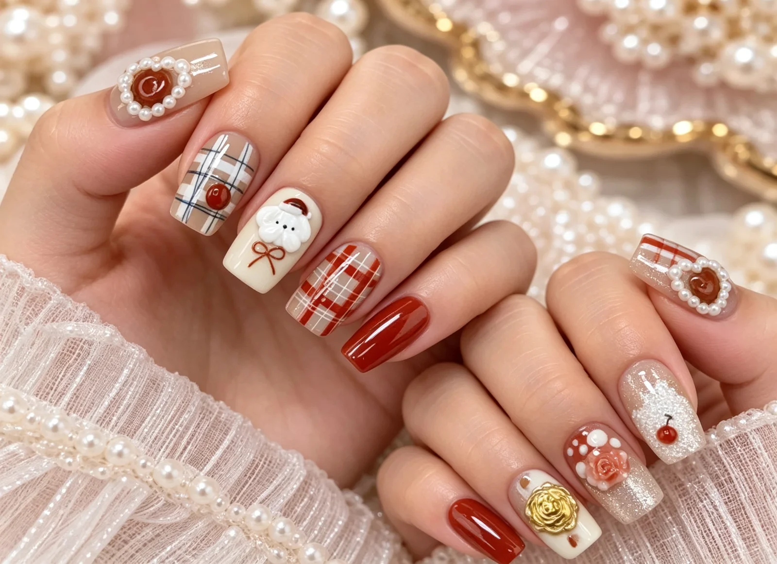 Festive Orange | Vintage Polka Dot Christmas Press-On Nails