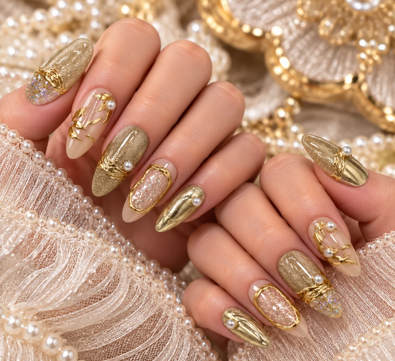 Gilded Heart | Champagne Gold Ring Press-On Nails