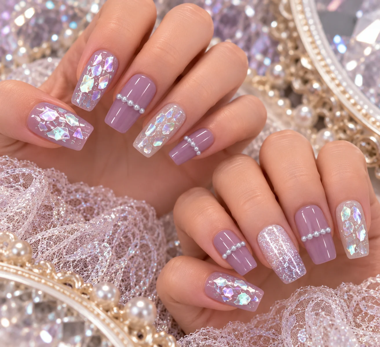 Violet Tide | Violet Cat-Eye Glitter Press-On Nails
