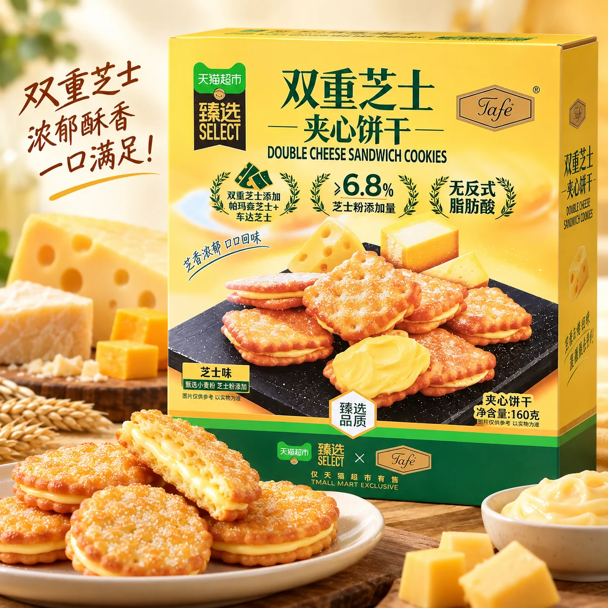Tmall Supermarket Double Cheese Sandwich Biscuits 160g