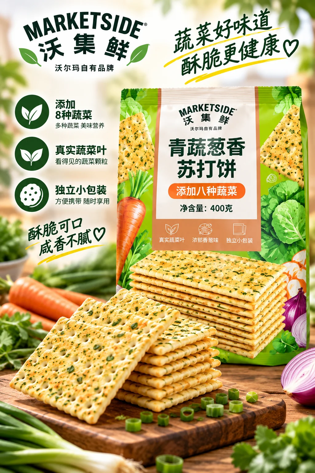 沃集鲜青蔬葱香苏打饼400g