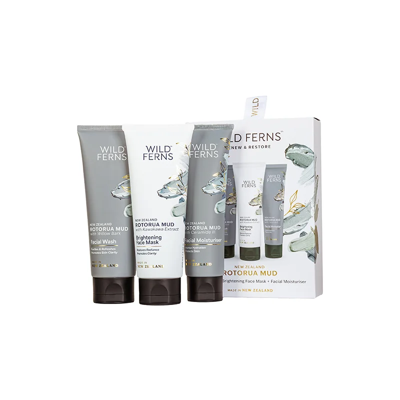 Wild Ferns 帕氏 罗托鲁瓦泥浆礼盒 - 焕活与修复（泥浆洁面乳100ml+泥浆亮肤面膜100ml+泥浆面部保湿霜80ml）保质期2029.3